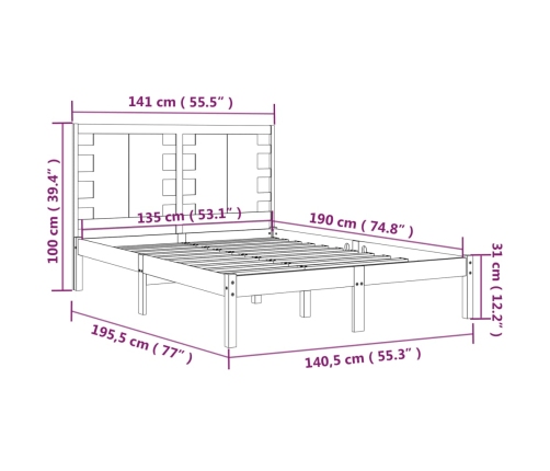 Estructura de cama de madera maciza blanca 135x190 cm