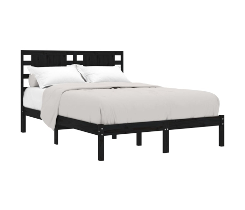 Estructura de cama doble madera maciza negra 135x190 cm