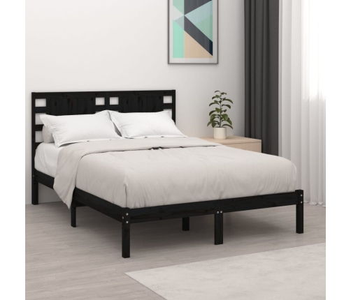 Estructura de cama doble madera maciza negra 135x190 cm