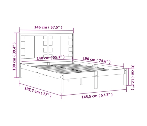 Estructura de cama de madera maciza de pino negra 140x190 cm