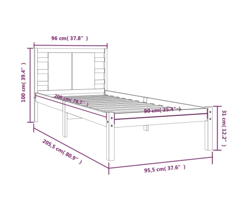 Estructura de cama sin colchón madera de pino blanca 90x200 cm