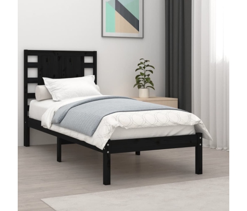 Estructura de cama madera maciza de pino negra 100x200 cm