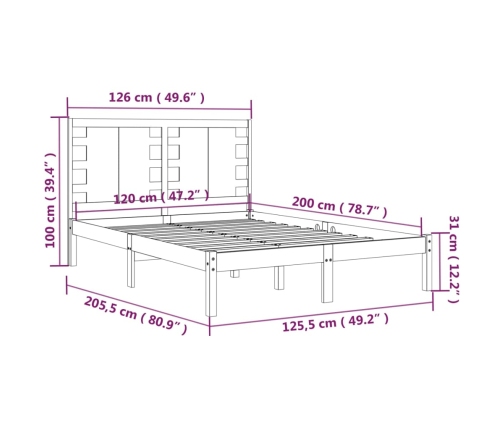 Estructura de cama sin colchón madera de pino maciza 120x200 cm