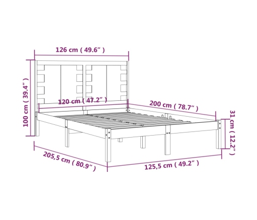 Estructura de cama madera maciza de pino negro 120x200 cm