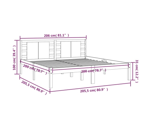 Estructura de cama madera maciza de pino marrón miel 200x200 cm