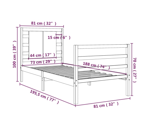 Estructura de cama sin colchón madera maciza blanca 75x190 cm