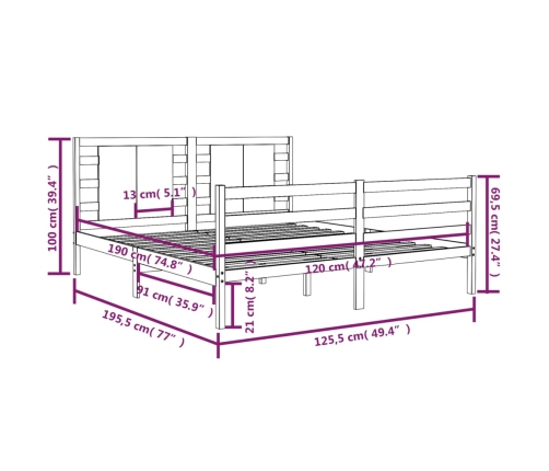 Estructura de cama sin colchón madera maciza de pino 120x190 cm