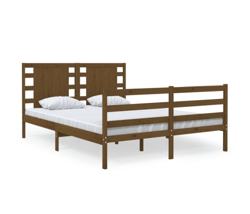 Estructura de cama doble madera maciza marrón miel 120x190 cm