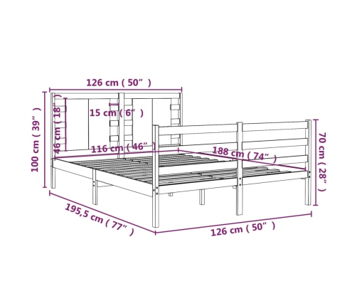 Estructura de cama doble madera maciza marrón miel 120x190 cm