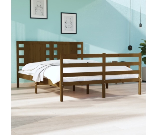 Estructura de cama doble madera maciza marrón miel 120x190 cm