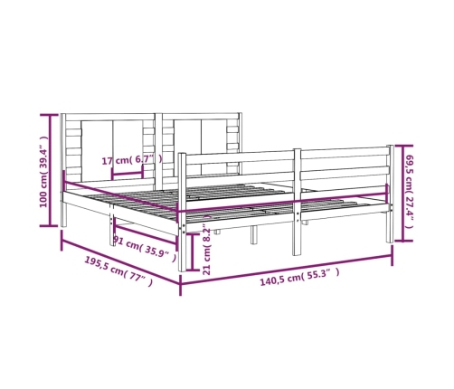 Estructura de cama sin colchón madera maciza de pino 135x190 cm