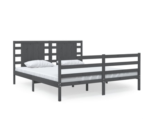 Estructura de cama de madera maciza de pino gris 140x190 cm