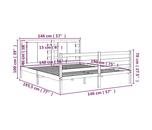 Estructura de cama de madera maciza de pino gris 140x190 cm