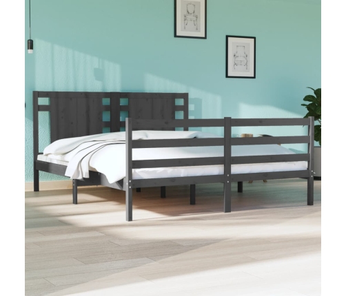 Estructura de cama de madera maciza de pino gris 140x190 cm