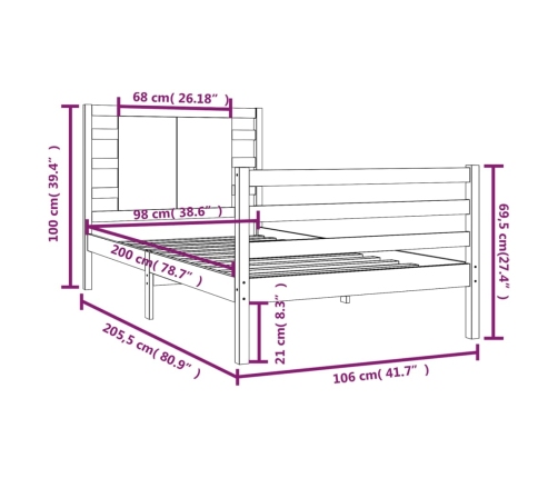 Estructura cama sin colchón madera maciza pino blanca 100x200cm