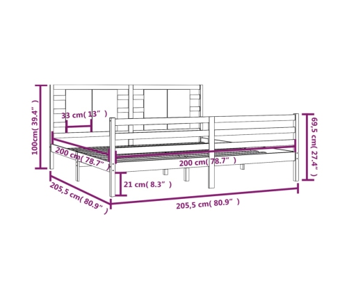 Estructura de cama de madera maciza de pino gris 200x200 cm