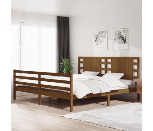 Estructura de cama madera maciza de pino marrón miel 200x200 cm