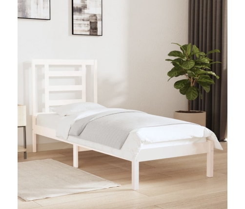 Estructura de cama madera maciza individual blanco 75x190 cm