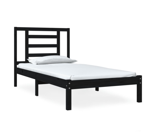 Estructura de cama madera maciza individual negra 75x190 cm