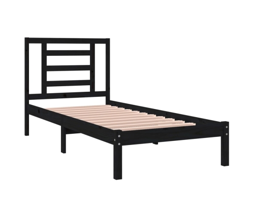 Estructura de cama madera maciza individual negra 75x190 cm