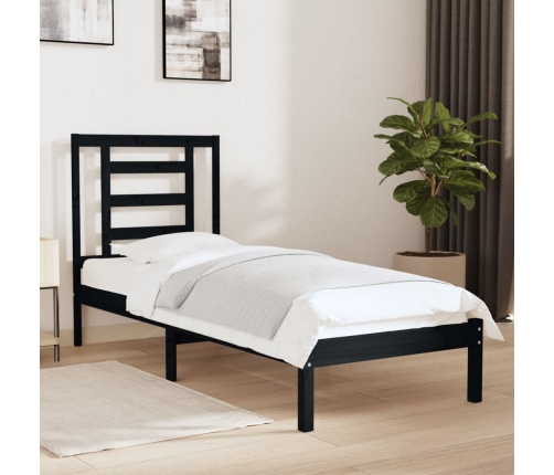 Estructura de cama madera maciza individual negra 75x190 cm