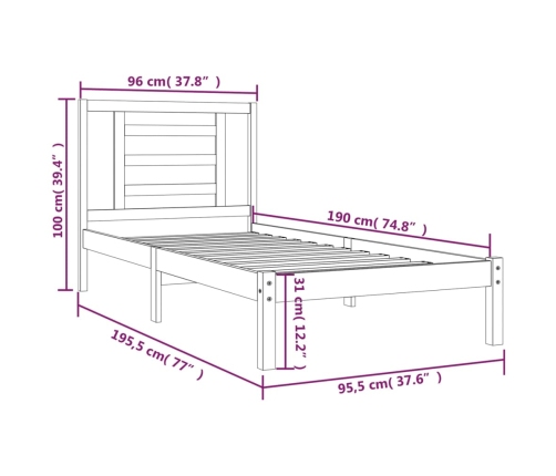 Estructura de cama sin colchón madera maciza de pino 90x190 cm