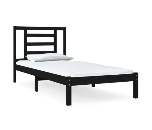 Estructura de cama madera maciza pino individual negro 90x190cm