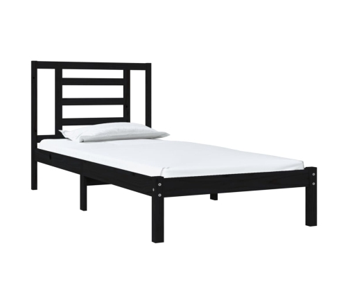 Estructura de cama madera maciza pino individual negro 90x190cm