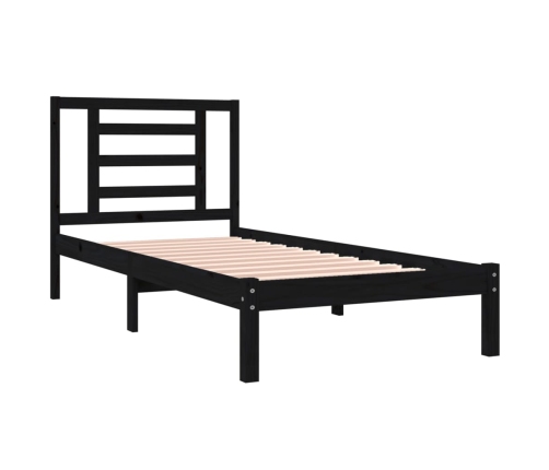 Estructura de cama madera maciza pino individual negro 90x190cm