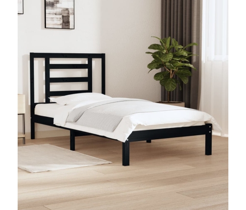 Estructura de cama madera maciza pino individual negro 90x190cm