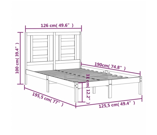 Estructura de cama doble pequeña madera maciza blanca 120x190cm