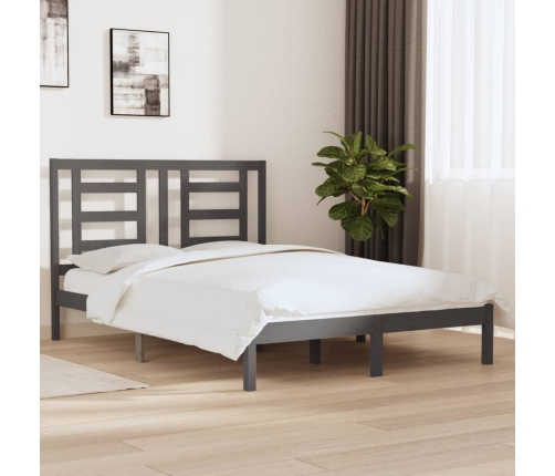 Estructura de cama madera maciza de pino doble gris 135x190cm