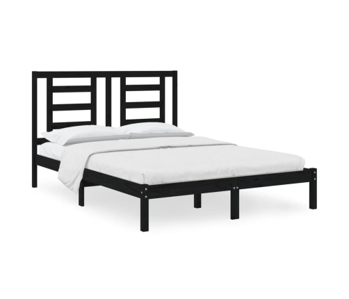 Estructura de cama de madera maciza de pino negra 140x190 cm