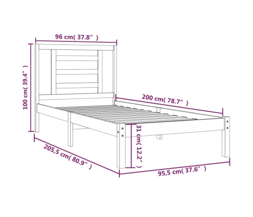Estructura de cama sin colchón madera maciza de pino 90x200 cm