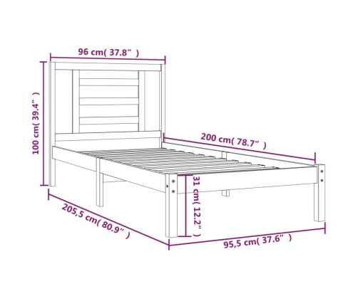 Estructura de cama sin colchón madera de pino blanca 90x200 cm