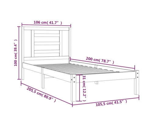 Estructura cama sin colchón madera maciza pino blanca 100x200cm