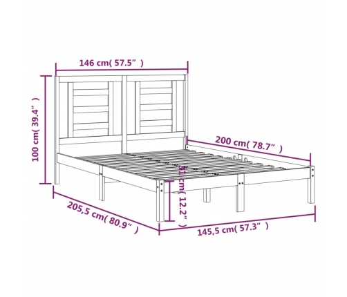 Estructura de cama de madera maciza de pino negra 140x200 cm