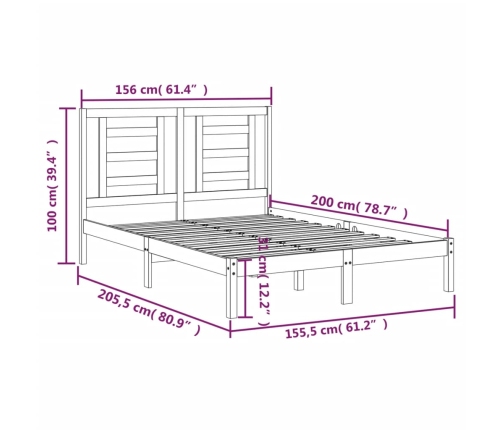 Estructura de cama madera maciza de pino gris 150x200 cm