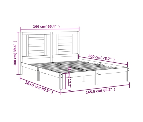 Estructura de cama sin colchón madera maciza de pino 160x200 cm