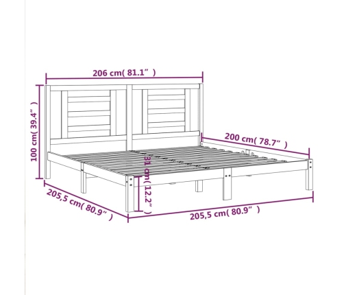 Estructura de cama de madera maciza de pino gris 200x200 cm