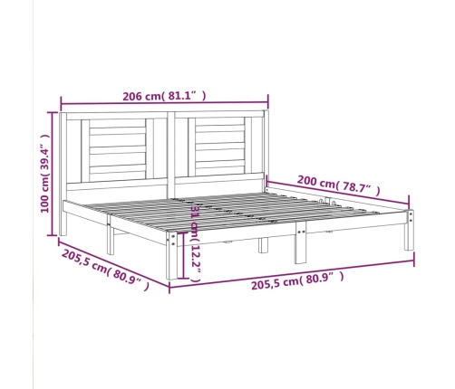 Estructura de cama madera maciza de pino marrón miel 200x200 cm