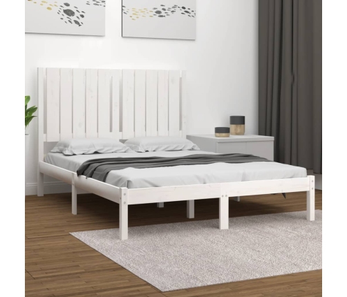 Estructura de cama doble pequeña madera maciza blanca 120x190cm