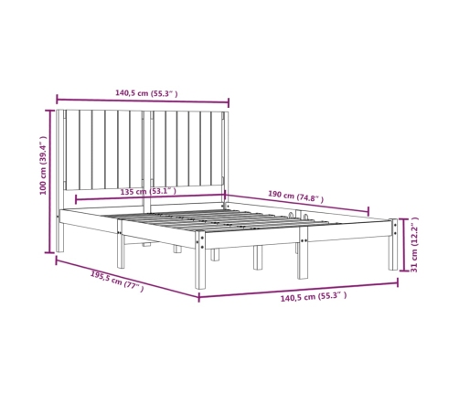 Estructura de cama sin colchón madera de pino blanco 135x190 cm