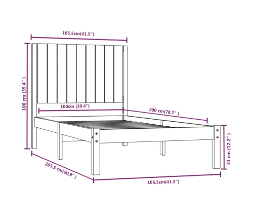 Estructura de cama sin colchón madera maciza de pino 100x200 cm