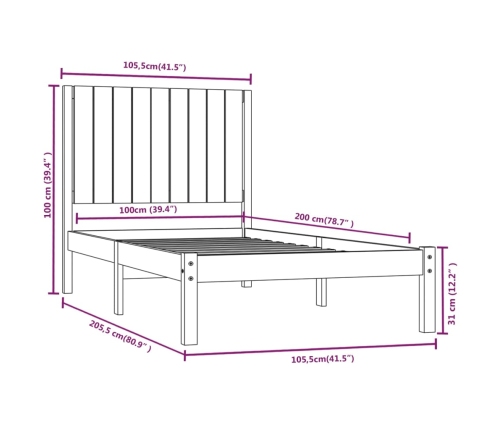 Estructura cama sin colchón madera maciza pino blanca 100x200cm