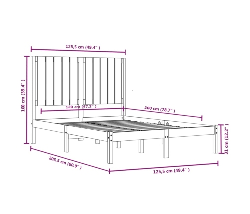 Estructura de cama sin colchón madera de pino maciza 120x200 cm