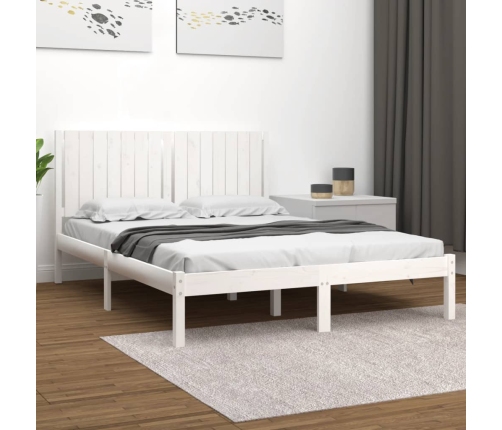 Estructura de cama madera maciza blanca King Size 150x200 cm