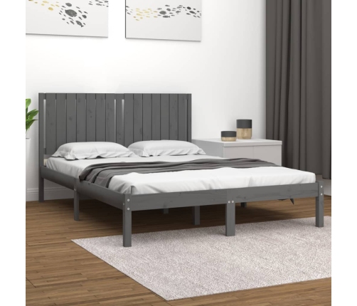 Estructura de cama madera maciza gris King Size 150x200 cm