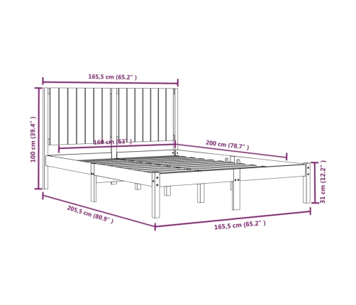 Estructura de cama sin colchón madera maciza de pino 160x200 cm