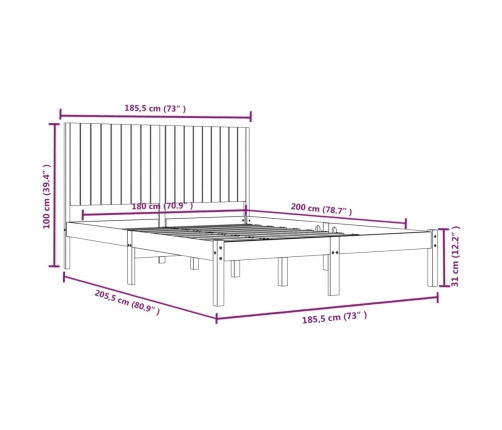 Estructura de cama madera maciza 180x200 cm